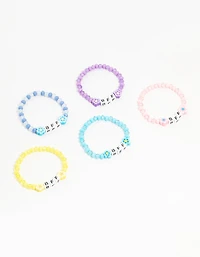 Kids Beaded Floral BFF Stretch Bracelets 5-Pack