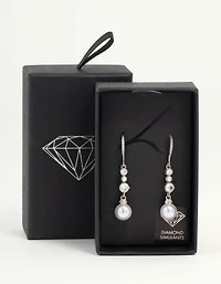 Silver Pearl & Cubic Zirconia Drop Hook Earrings