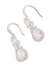 Silver Cubic Zirconia Halo Hook Earrings