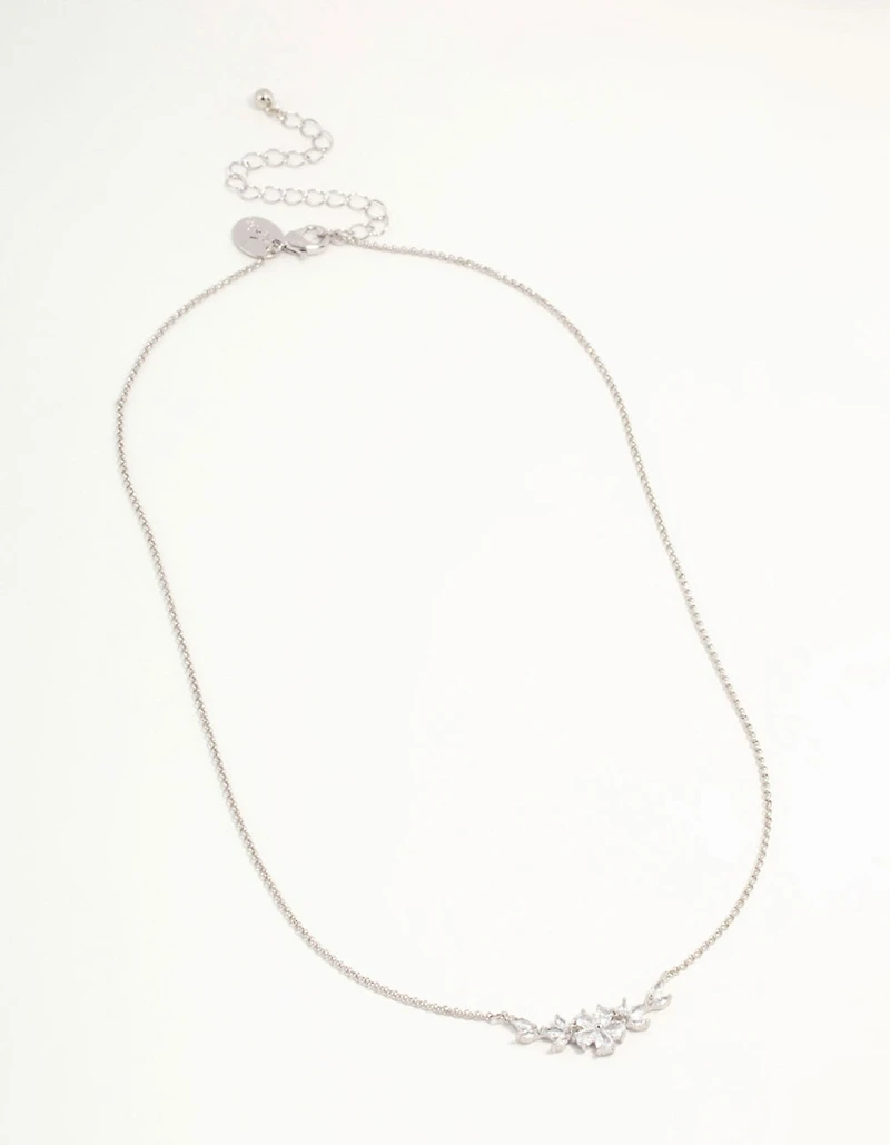 Silver Cubic Zirconia Flower & Vine Necklace