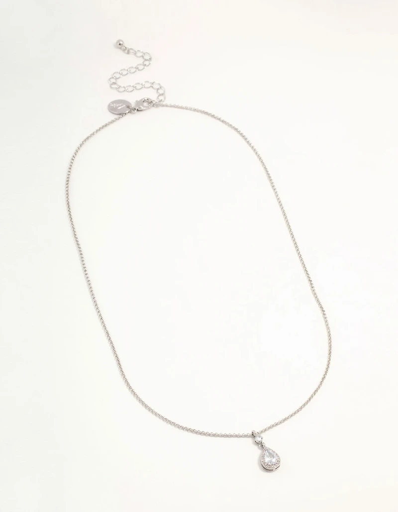 Silver Pear Cubic Zirconia Pendant Necklace
