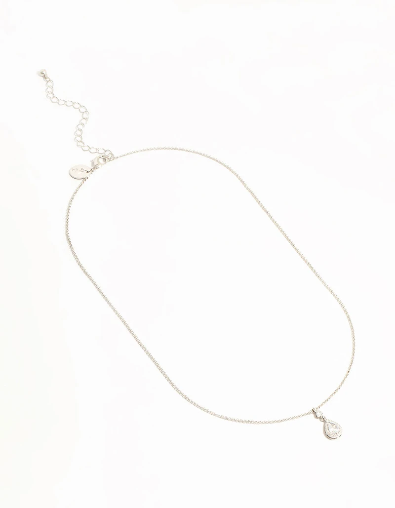 Silver Pear Cubic Zirconia Pendant Necklace