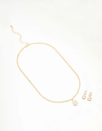 Gold Plated Cubic Zirconia Tennis Necklace & Earrings Set
