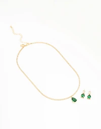 Coffret de colliers et boucles d’oreilles de tennis en diamants émeraude plaqués or