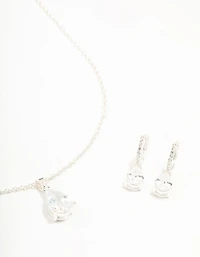 Silver Plated Cubic Zirconia Teardrop Necklace & Earrings Set