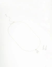 Silver Plated Cubic Zirconia Teardrop Necklace & Earrings Set
