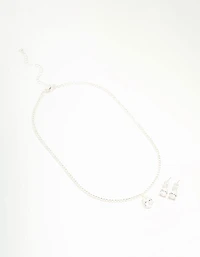 Silver  Cubic Zirconia Tennis Necklace & Earring Set