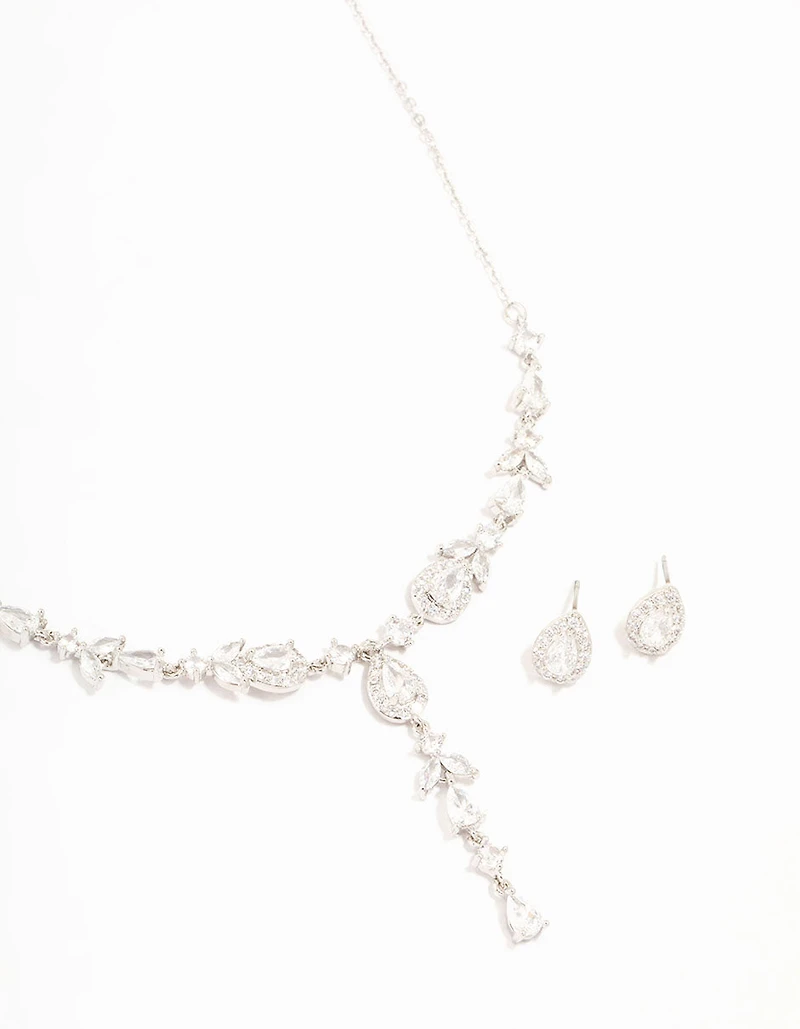 Silver Cubic Zirconia Vine Necklace & Earrings Set