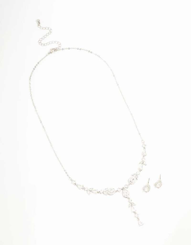 Silver Cubic Zirconia Vine Necklace & Earrings Set