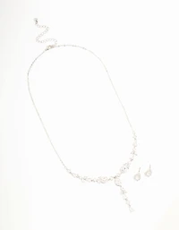 Silver Cubic Zirconia Vine Necklace & Earrings Set