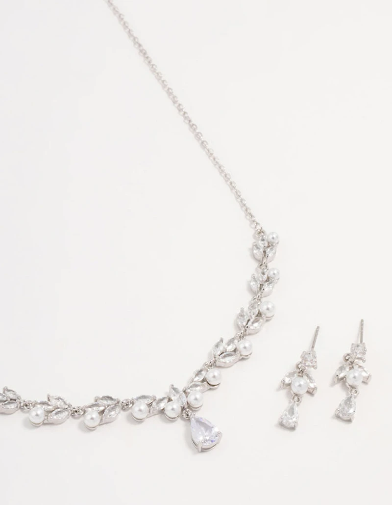 Silver Cubic Zirconia & Pearl Jewellery Set