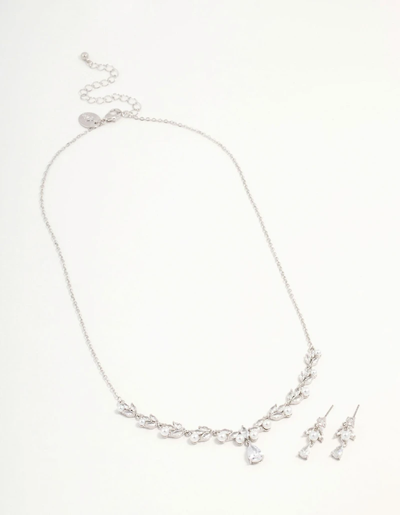 Silver Cubic Zirconia & Pearl Jewellery Set