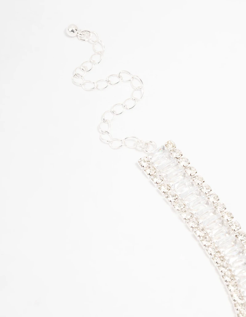 Silver Plated Cubic Zirconia Cupchain T & O Choker Necklace