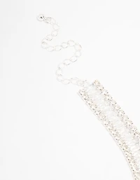 Silver Plated Cubic Zirconia Cupchain T & O Choker Necklace