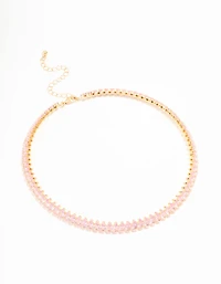 Pink Cubic Zirconia Navette Choker Gold Necklace