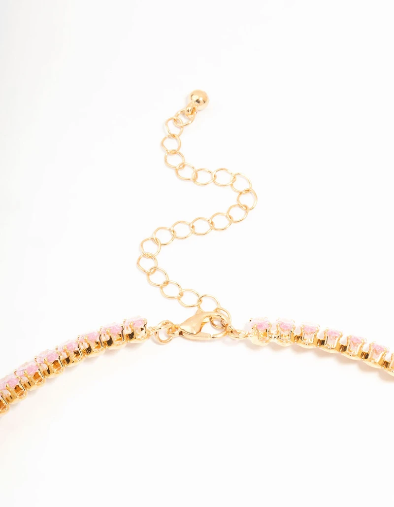 Pink Cubic Zirconia Navette Choker Gold Necklace
