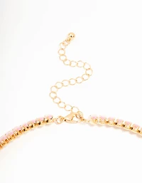 Pink Cubic Zirconia Navette Choker Gold Necklace