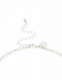 Blue Rectangle Diamante Stone Silver Layered Necklace