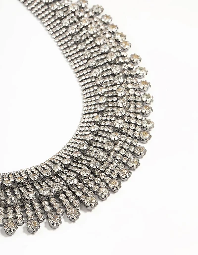 Silver Diamante Fan Cup Chain Bib Necklace