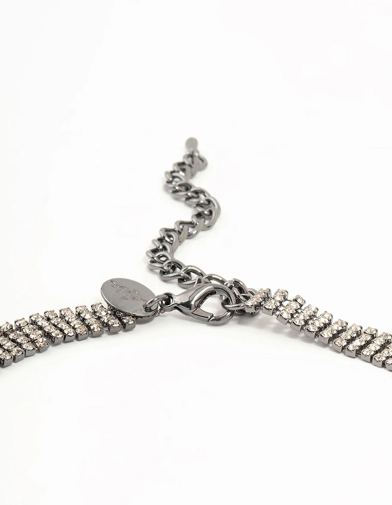 Silver Diamante Fan Cup Chain Bib Necklace