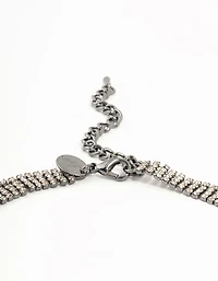 Silver Diamante Fan Cup Chain Bib Necklace