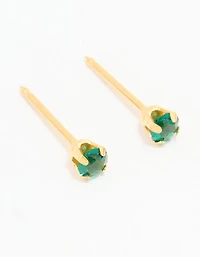 24KT Gold Plated Surgical Stainless Steel 3MM Emerald Cubic Zirconia Piercing Stud
