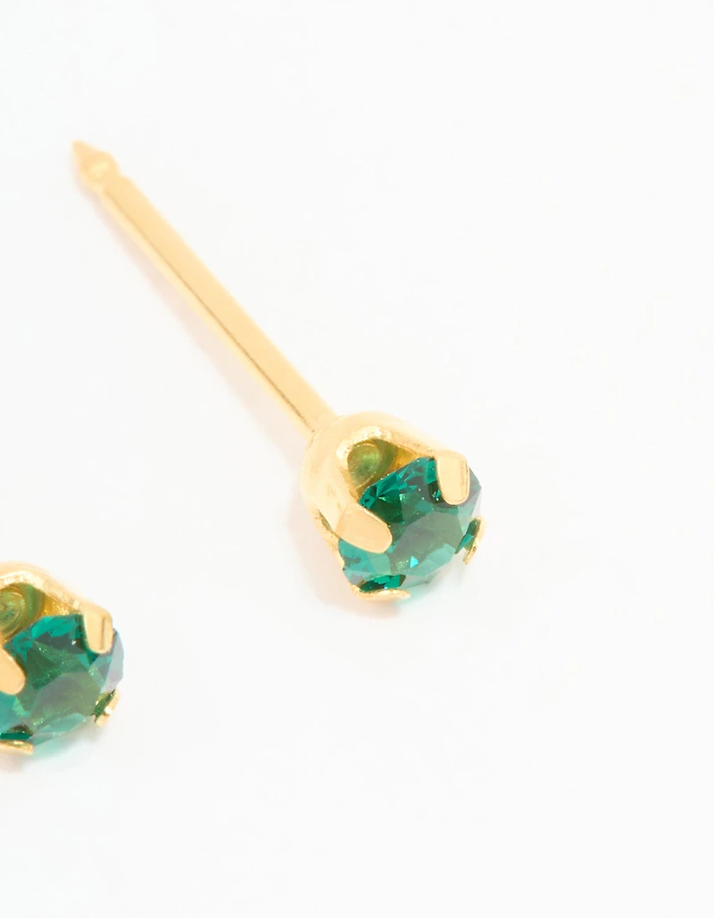 24KT Gold Plated Surgical Stainless Steel 3MM Emerald Cubic Zirconia Piercing Stud