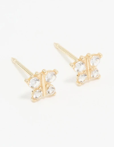 14K Solid Yellow Gold Cubic Zirconia Butterfly Piercing Stud