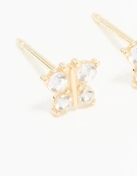 14K Solid Yellow Gold Cubic Zirconia Butterfly Piercing Stud