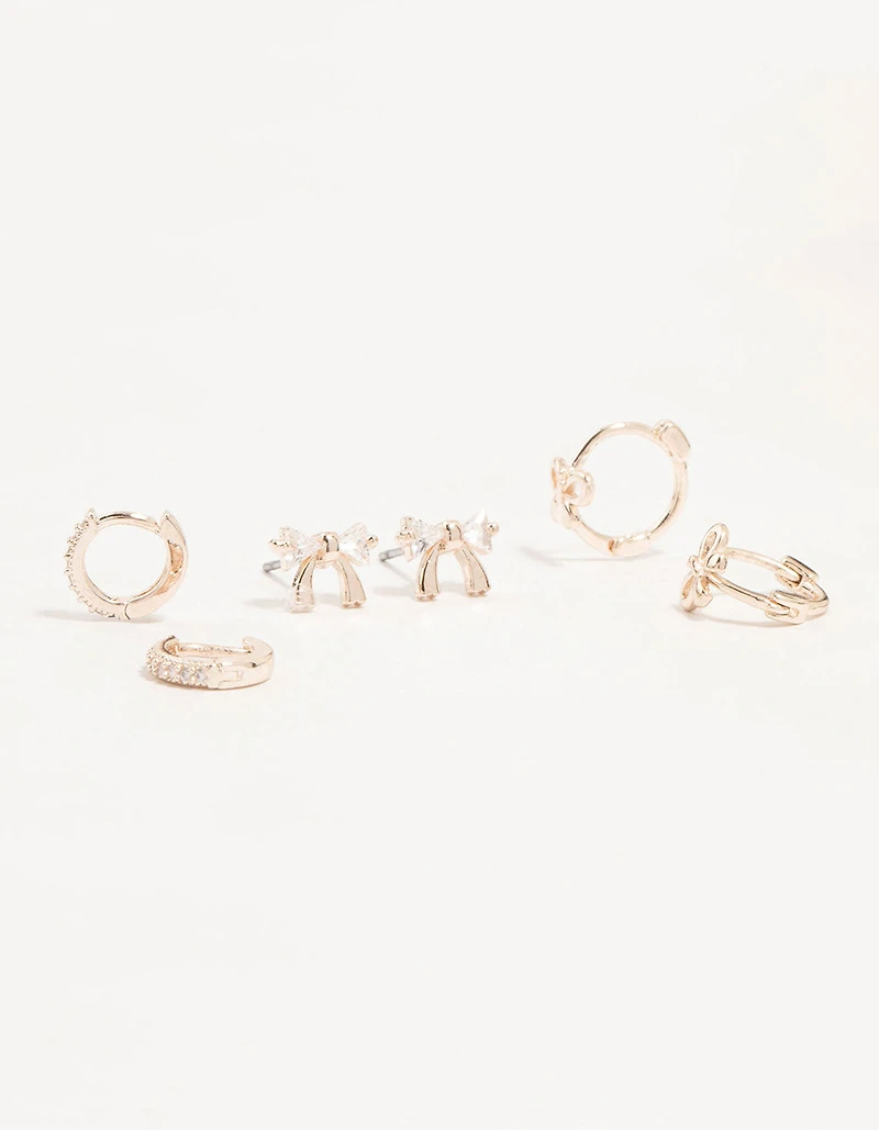 Rose Gold Cubic Zirconia Bow Stud & Hoop 3-Pack Earrings