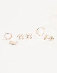 Rose Gold Cubic Zirconia Bow Stud & Hoop 3-Pack Earrings