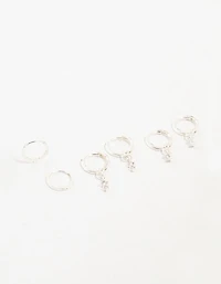 Silver Dainty Round Cubic Zirconia Hoop Earrings 3-Pack