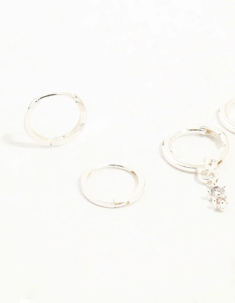 Silver Dainty Round Cubic Zirconia Hoop Earrings 3-Pack