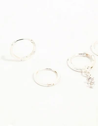 Silver Dainty Round Cubic Zirconia Hoop Earrings 3-Pack