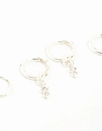 Silver Dainty Round Cubic Zirconia Hoop Earrings 3-Pack