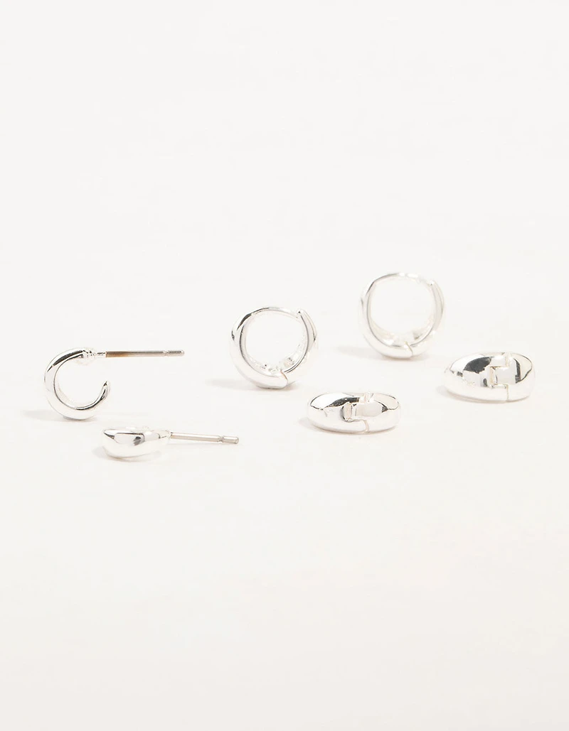 Silver Mixed Hoop Earrings 3-Pack