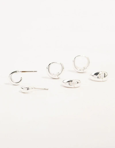 Silver Mixed Hoop Earrings 3-Pack