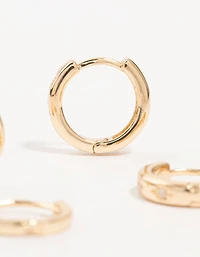 Gold Cubic Zirconia Cluster Hoop & Classic Stud Earrings 3-Pack