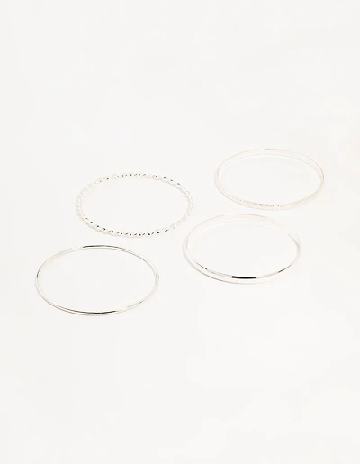 Silver Twisted Bangles 4-Pack