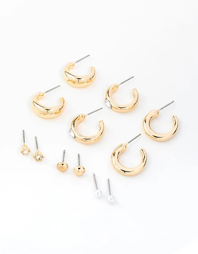 Gold Diamante Accent Hoop & Stud Earrings 6-Pack