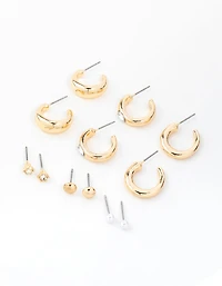Gold Diamante Accent Hoop & Stud Earrings 6-Pack