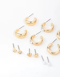 Gold Diamante Accent Hoop & Stud Earrings 6-Pack