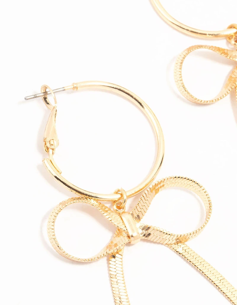 Gold Statement Bow Hoop Drop Earrings
