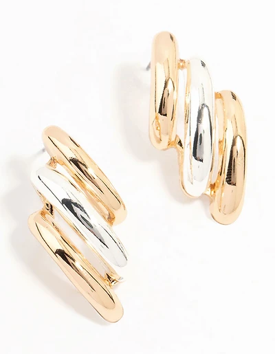 Gold & Silver Layered Stud Earrings
