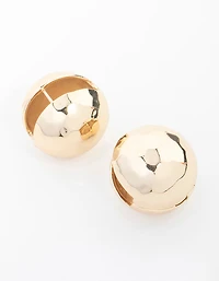 Gold Textured Disco Round Stud Earrings