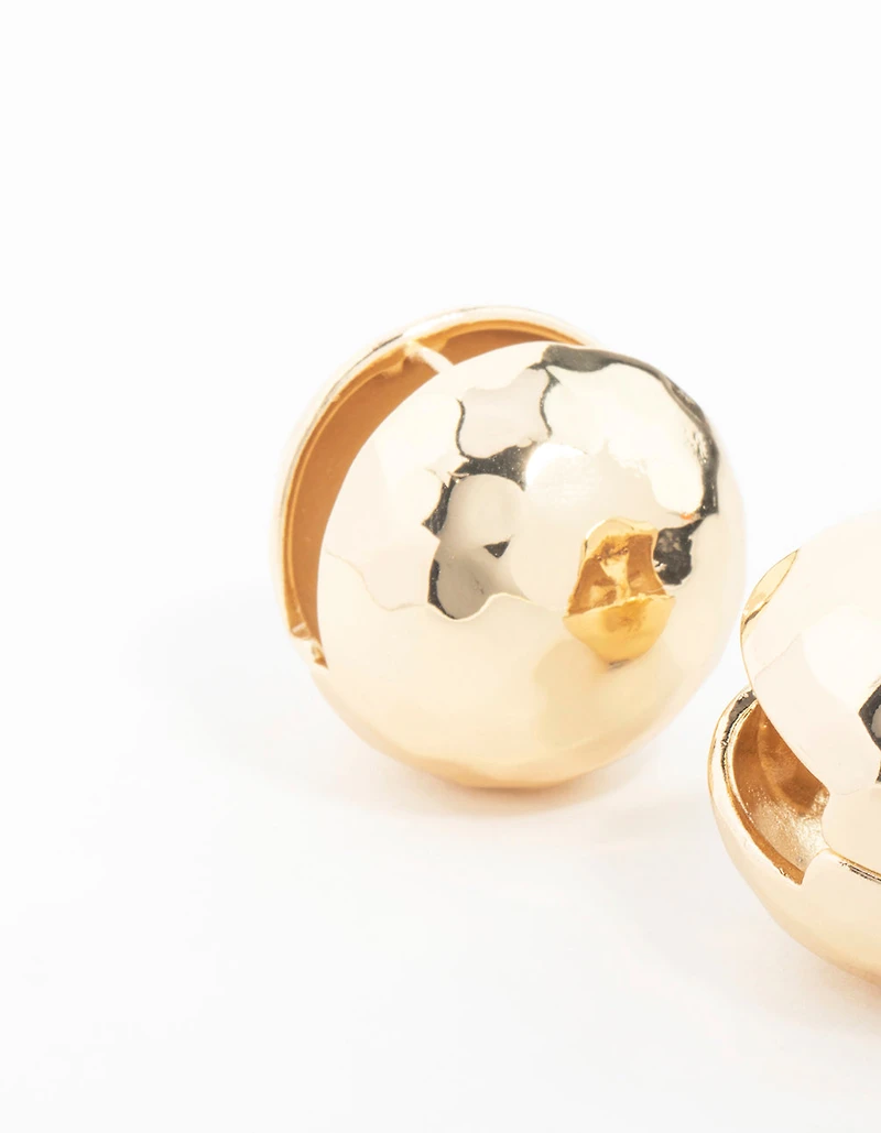 Gold Textured Disco Round Stud Earrings
