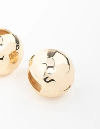 Gold Textured Disco Round Stud Earrings