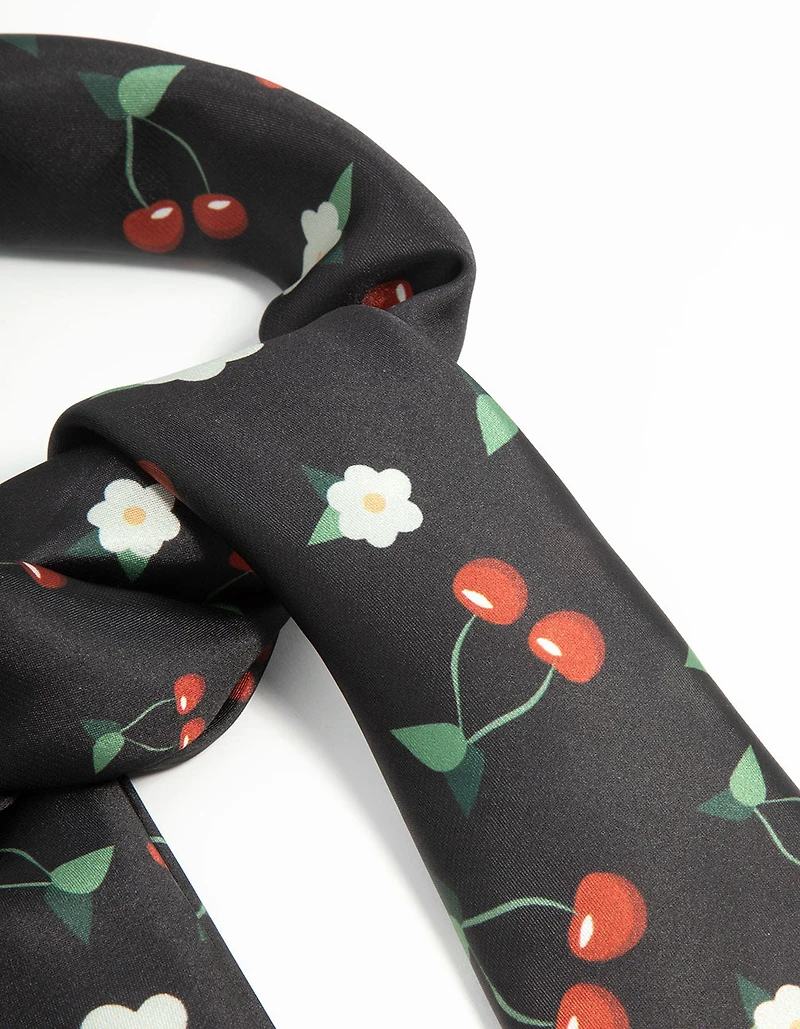 Foulard en tissu rouge et noir à fleurs de cerise