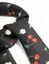 Foulard en tissu rouge et noir à fleurs de cerise