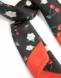 Foulard en tissu rouge et noir à fleurs de cerise